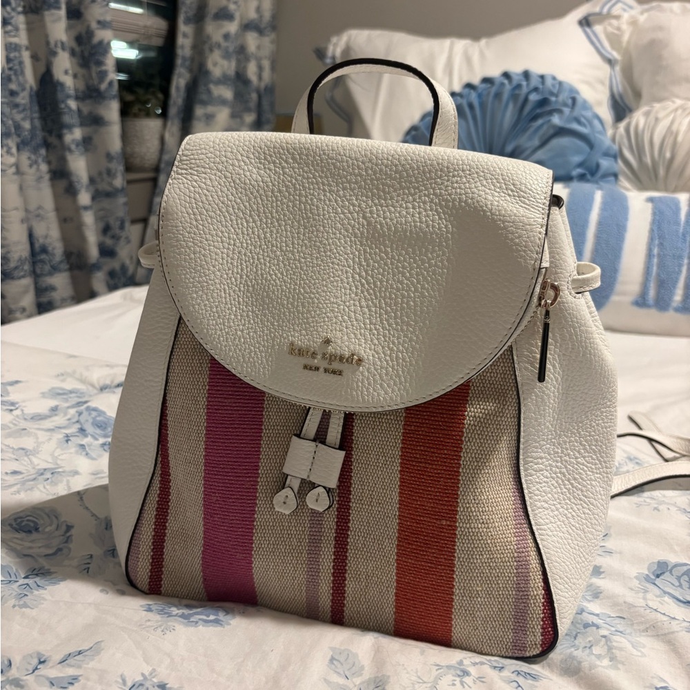 Kate Spade White and Multicolor Striped Backpack Purse